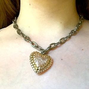 Vintage Y2K heart silver chain necklace